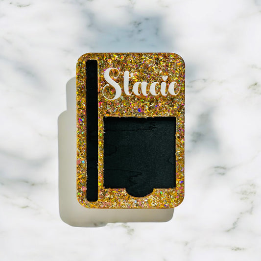 Custom Glitter Post-It Note and Pen Holder – Personalized Desk Accessory